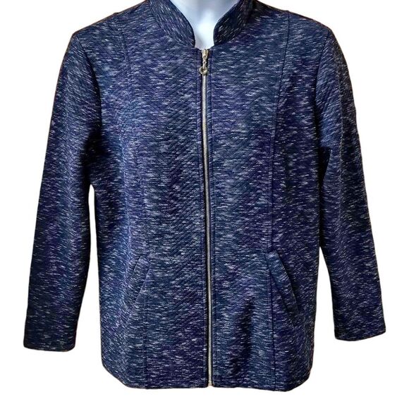 FLORA BLUE Women's Plus Size Blue & White Speckled Jacket 2X - Picture 2 of 13